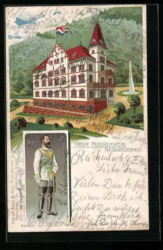 Lithographie Neckargerach, Kaiser Friedrichsheim für unbemittelte Krieger, Portrait, Wohlfahrtskarte