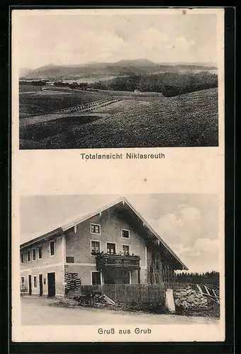 AK Niklasreuth, Totalansicht mit Umgebung, Haus in Grub