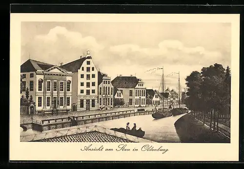 AK Oldenburg, Ansicht des Hafens mit Schiffen