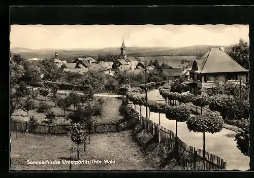 AK Unterpörlitz /Thür. Wald, Ortsansicht mit Kirche