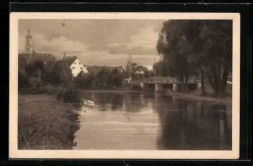 AK Geisenfeld, Teilansicht, Brücke über der Ilm