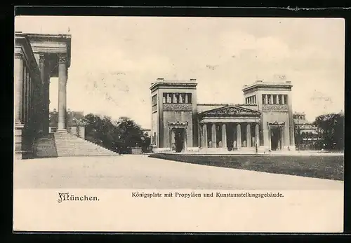AK München, Königsplatz mit Propyläen und Kunstausstellungsgebäude