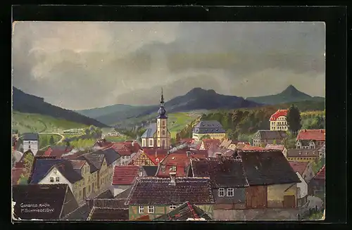 Künstler-AK Gersfeld Rhön, Blick über die Dächer der Ortschaft