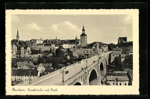 AK Bautzen, Spreebrücke mit Stadt