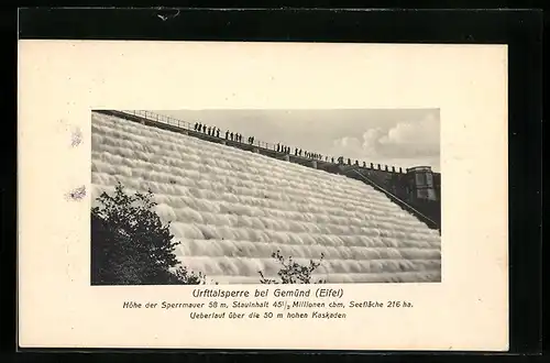 AK Gemünd /Eifel, Urfttalsperre, Kaskaden unter Wasser mit Zuschauern