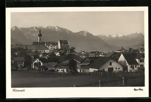 AK Murnau, Ortsansicht mit Gebirgskette