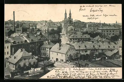 AK Hof i. B., Stadtansicht mit Kirche und Hinterhöfen