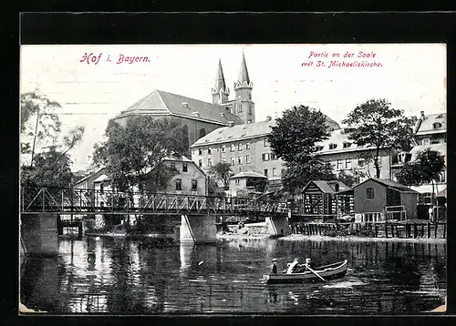 AK Hof i. B., Partie an der Saale mit Michaeliskirche