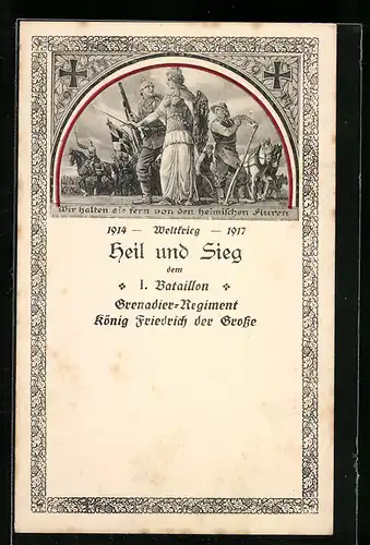 AK 1. Bataillon Grenadier-Regiment König Friedrich der Grosse, Germania führt die Truppen in die Schlacht