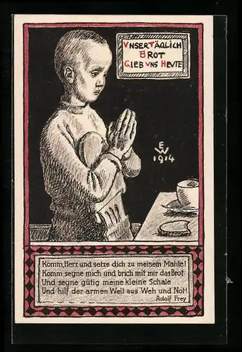 AK Zürich, Betendes Kind Unser täglich Brot gib uns heute, Kriegsnot