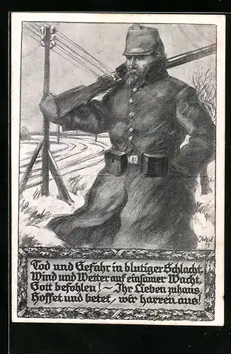 Künstler-AK sign. O. Weil: Infanteriesoldat mit geschultertem Gewehr