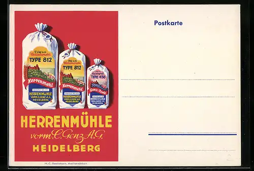 AK Heidelberg, Herrenmühle vorm. C. Genz A. G., Produkte Weizenmehl und Weizengriess
