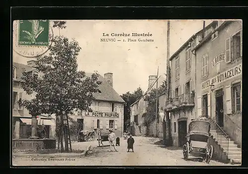 AK Neuvic, Place Gambetta, Hotel des Voyageurs