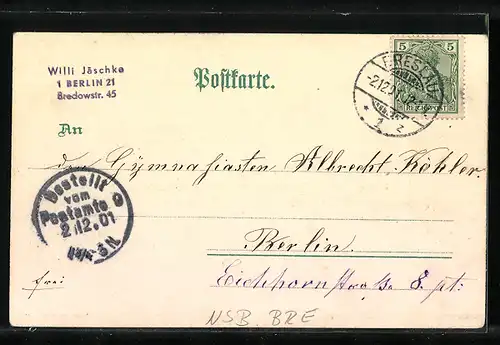 Lithographie Breslau, Ortspartie mit Dom und Insel