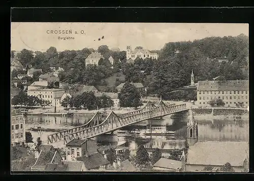 AK Crossen a. d. Oder, Berglehne, Blick auf die Brücke