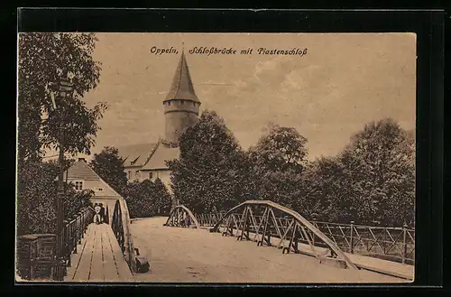 AK Oppeln, Schlossbrücke mit Piastenschloss