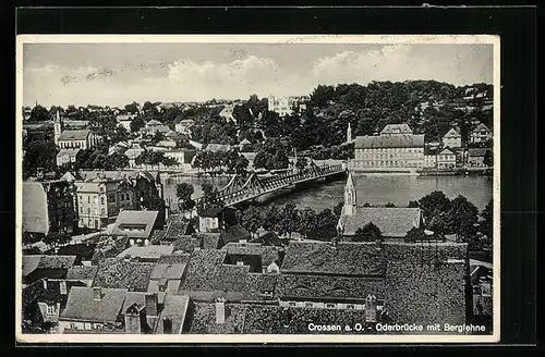 AK Crossen a. O., Oderbrücke mit Berglehne