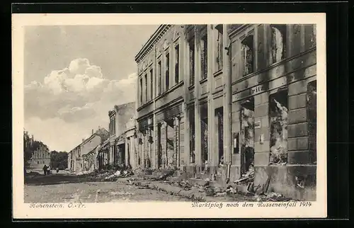 AK Hohenstein, Marktplatz nach dem Russeneinfall 1914