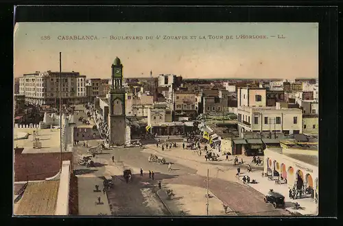 AK Casablanca, Boulevard du 4. Zouaves et la Tour de l`Horloge