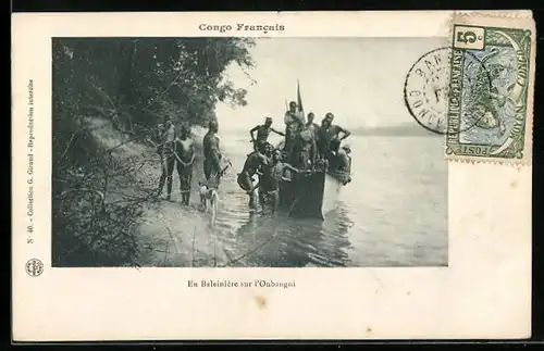AK Oubangui /Congo Francais, En Baleinniere sur l`Oubangui