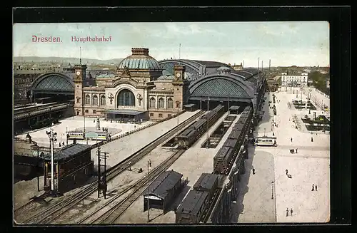 AK Dresden, Hauptbahnhof im Sonnenschein