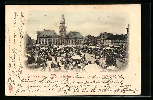 AK Mannheim, Marktplatz mit Markt