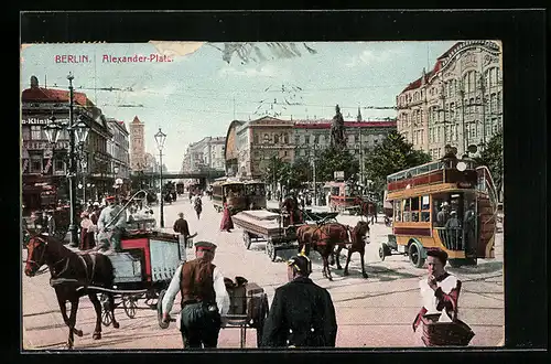 AK Berlin, Alexander-Platz mit Warenhaus Tietz und Strassenbahn