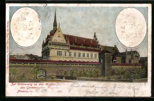 AK Nürnberg, Zur Erinnerung an das 50 jähr. Jubiläum des Germanischen Museums 1902, Prinz-Regent Luitpold