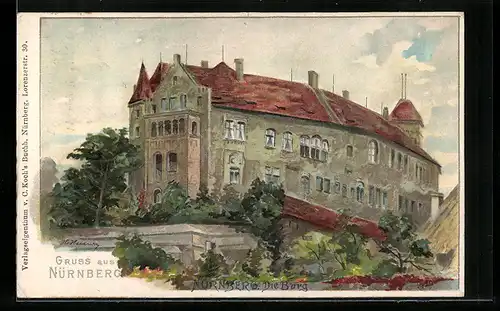 Lithographie Nürnberg, Blick auf die Burg