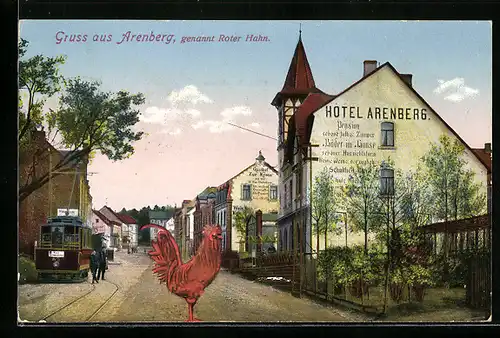 AK Arenberg, Strassenpartie mit Hotel und Strassenbahn