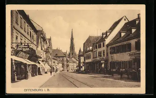 AK Offenburg, Strassenpartie, Tengelmann`s Kaffeegeschäft, Kaufhaus Weiher