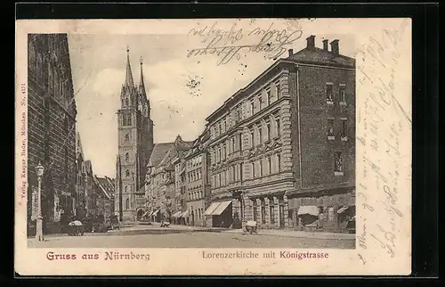 AK Nürnberg, Lorenzerkirche mit Königstrasse