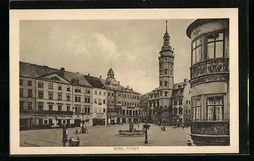 AK Gera, Markt mit Brunnen