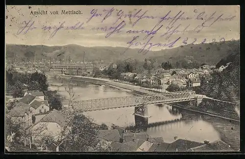 AK Mettlach, Ortsansicht mit Flusspartie