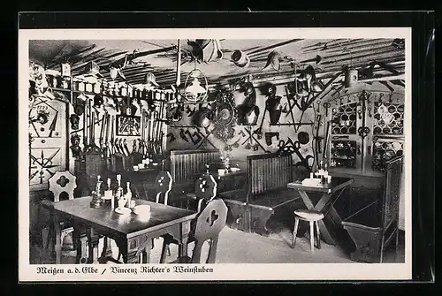 AK Meissen /Elbe, Gasthaus Vincenz Richters Weinstuben, Innenansicht