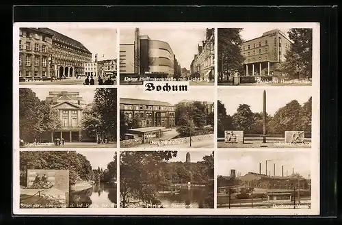 AK Bochum, Stadttheater, Rathaus, Oskar Hoffmann-Strasse, Parkhotel Haus Rechen