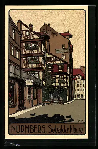 Steindruck-AK Nürnberg, An der Sebaldusklause
