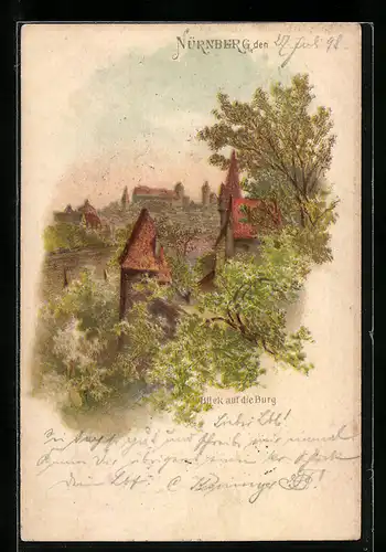 Künstler-AK Nürnberg, Blick auf die Burg