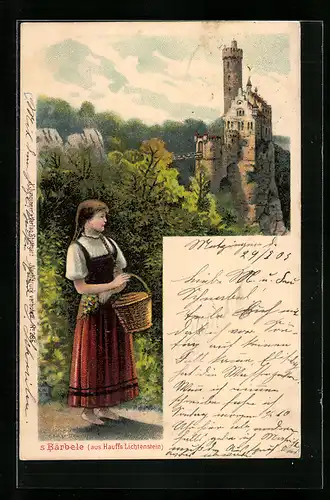 Lithographie Honau, Bärbele aus Hauffs Lichtenstein