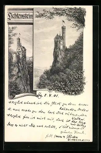 AK Honau, Blick auf Burg Lichtenstein