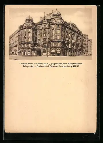 AK Frankfurt, Blick auf den Haupteingang des Carlton-Hotel`s