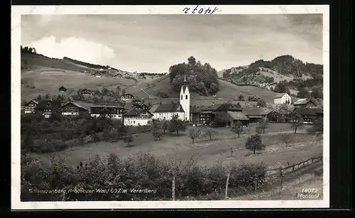 AK Schwarzenberg /Bregenzer Wald, Blick auf die Kirche des Ortes