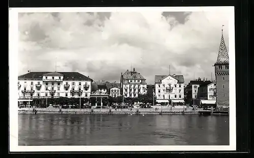 AK Lindau, Wasserpartie mit Blick auf das Hotel Bayerischer Hof