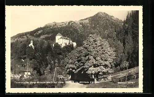 AK Ober Vellach i. Mölltale, Tauernbahn, Burg Groppenstein