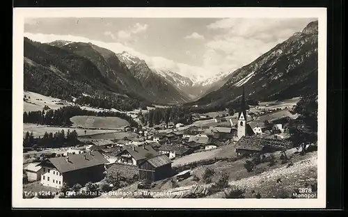 AK Trins im Gschnitztal, Bergpanorama mit Ortsanblick