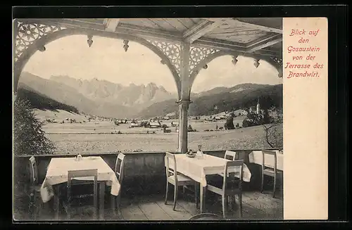 AK Gosau, Blick auf den Gosaustein von der Terrasse des Brandwirt, Gasthaus