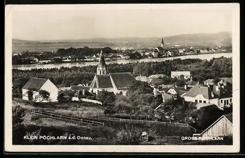 AK Pöchlarn /Donau, Ortsansicht mit Donau aus der Vogelschau