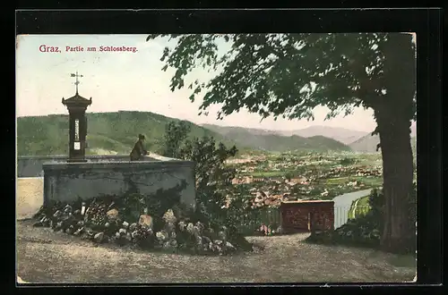 AK Graz, Partie am Schlossberg mit Stadtansicht