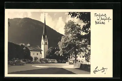AK Mayrhofen, Dorfplatz mit Kirche