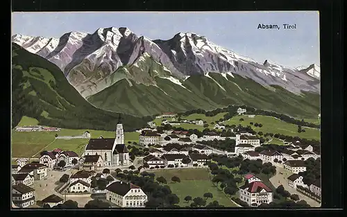 AK Absam /Tirol, Häuser aus der Vogelschau mit Berglandschaft